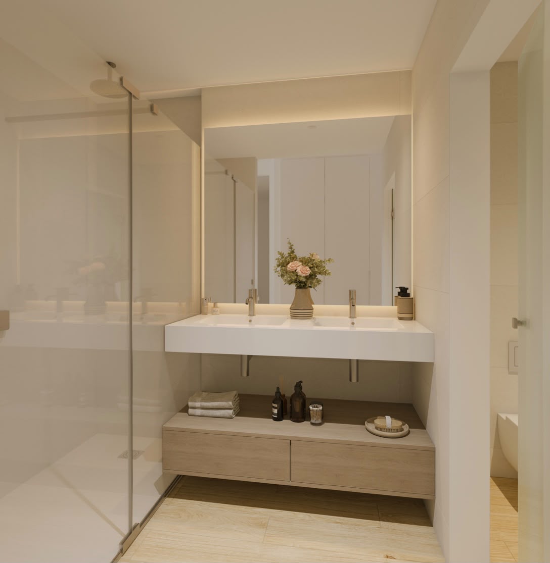 Baño principal con doble lavabo