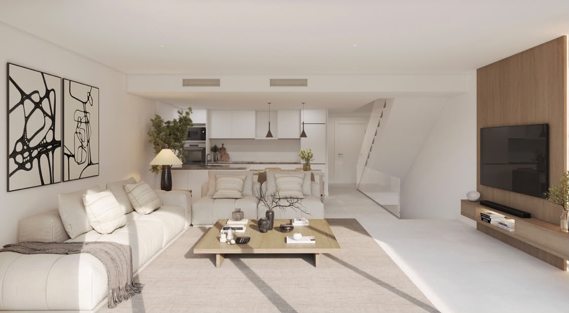 Salón con doble altura y escalera