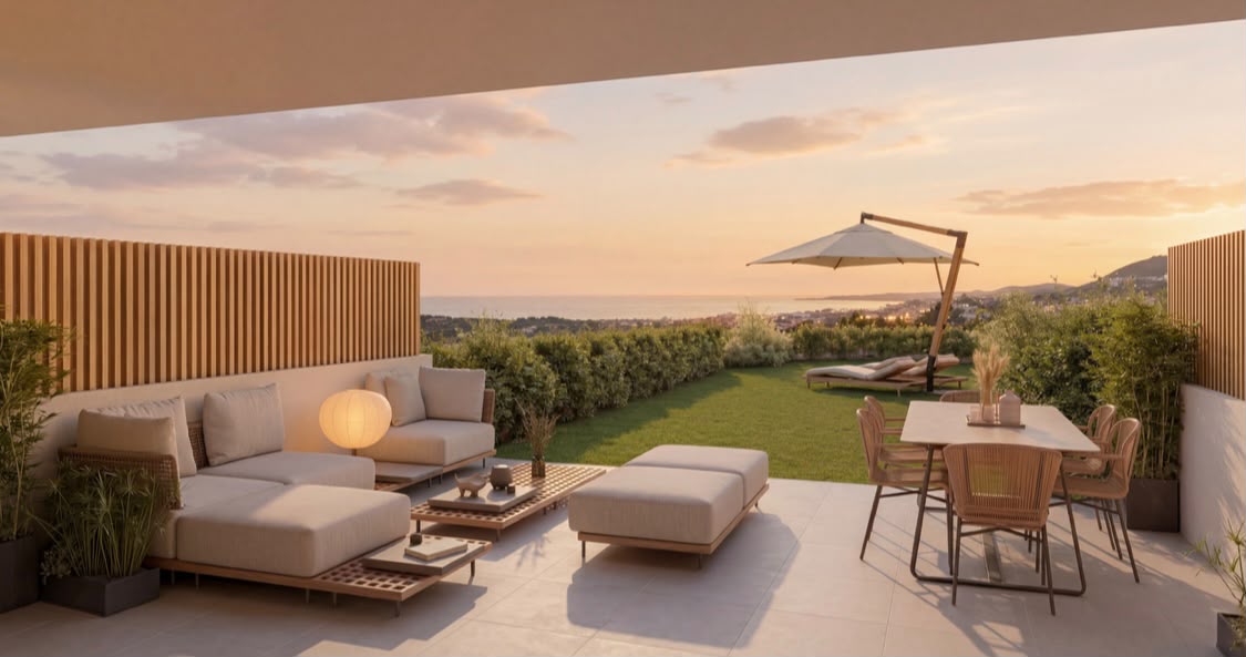 Terraza de KALA Residences con vistas al Mediterráneo